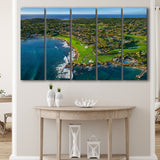 Pebble Beach Golf Links Aerial Hole 17 & 18, Pebble Beach, California, 5 Panels Extra Large Canvas Prints Wall Art