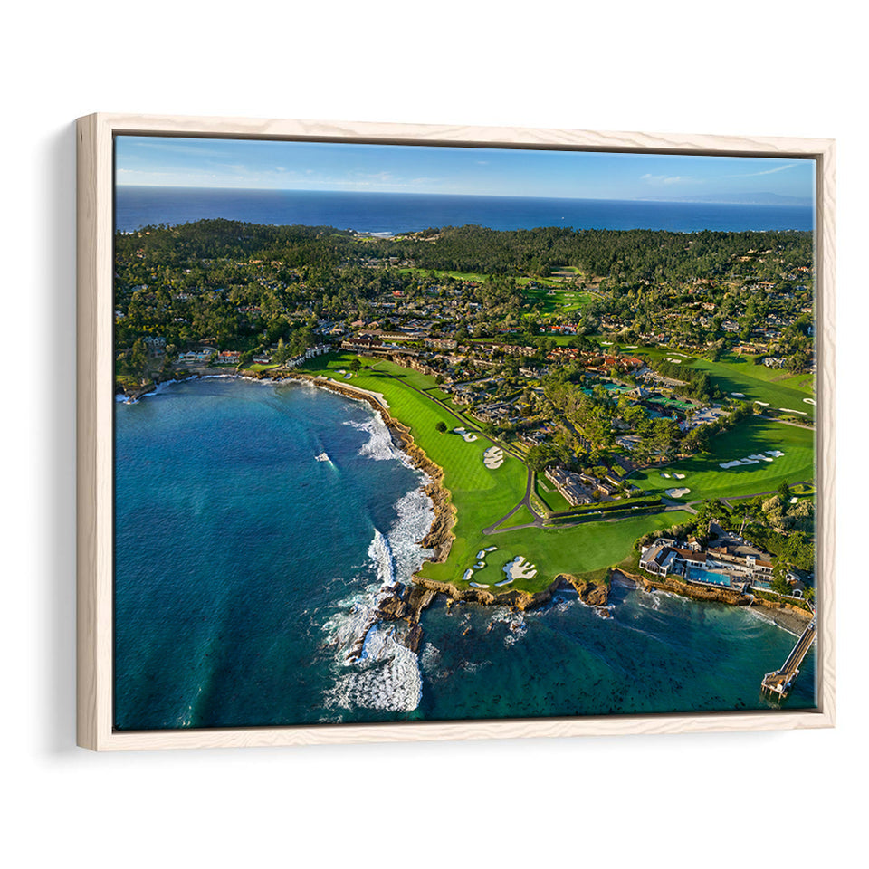 Pebble Beach Golf Links Aerial Hole 17 & 18, Welcome Home, Pebble Beach, California, Framed Canvas Prints Wall Art Decor