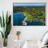 Pebble Beach Golf Links Aerial Hole 17 & 18, Welcome Home, Pebble Beach, California, Framed Canvas Prints Wall Art Decor