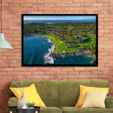 Pebble Beach Golf Links Aerial Hole 17 & 18, Welcome Home, Pebble Beach, California, Golf Sport Print, Framed Art Prints Home Decor