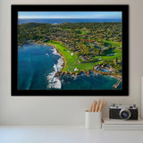 Pebble Beach Golf Links Aerial Hole 17 & 18, Welcome Home, Pebble Beach, California, Golf Sport Print, Framed Art Prints Home Decor