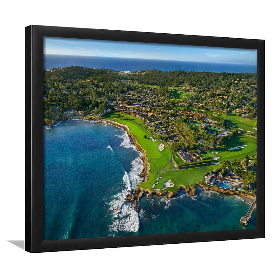 Pebble Beach Golf Links Aerial Hole 17 & 18, Welcome Home, Pebble Beach, California, Golf Sport Print, Framed Art Prints Home Decor
