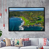 Pebble Beach Golf Links Aerial Hole 17 & 18, Welcome Home, Pebble Beach, California, Golf Sport Print, Framed Art Prints Home Decor