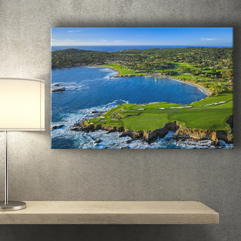 Pebble Beach Golf Links Aerial Hole 7 & 8, Arrowhead Point, Pebble Beach, California, Golf Art Print, Canvas Prints Wall Art
