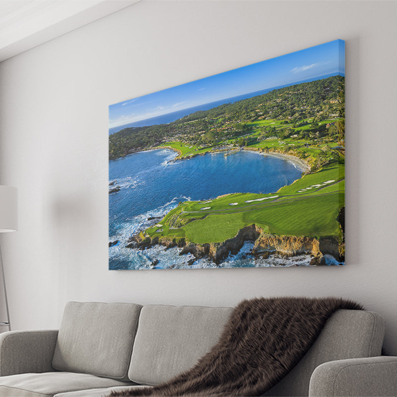 Pebble Beach Golf Links Aerial Hole 7 & 8, Arrowhead Point, Pebble Beach, California, Golf Art Print, Canvas Prints Wall Art