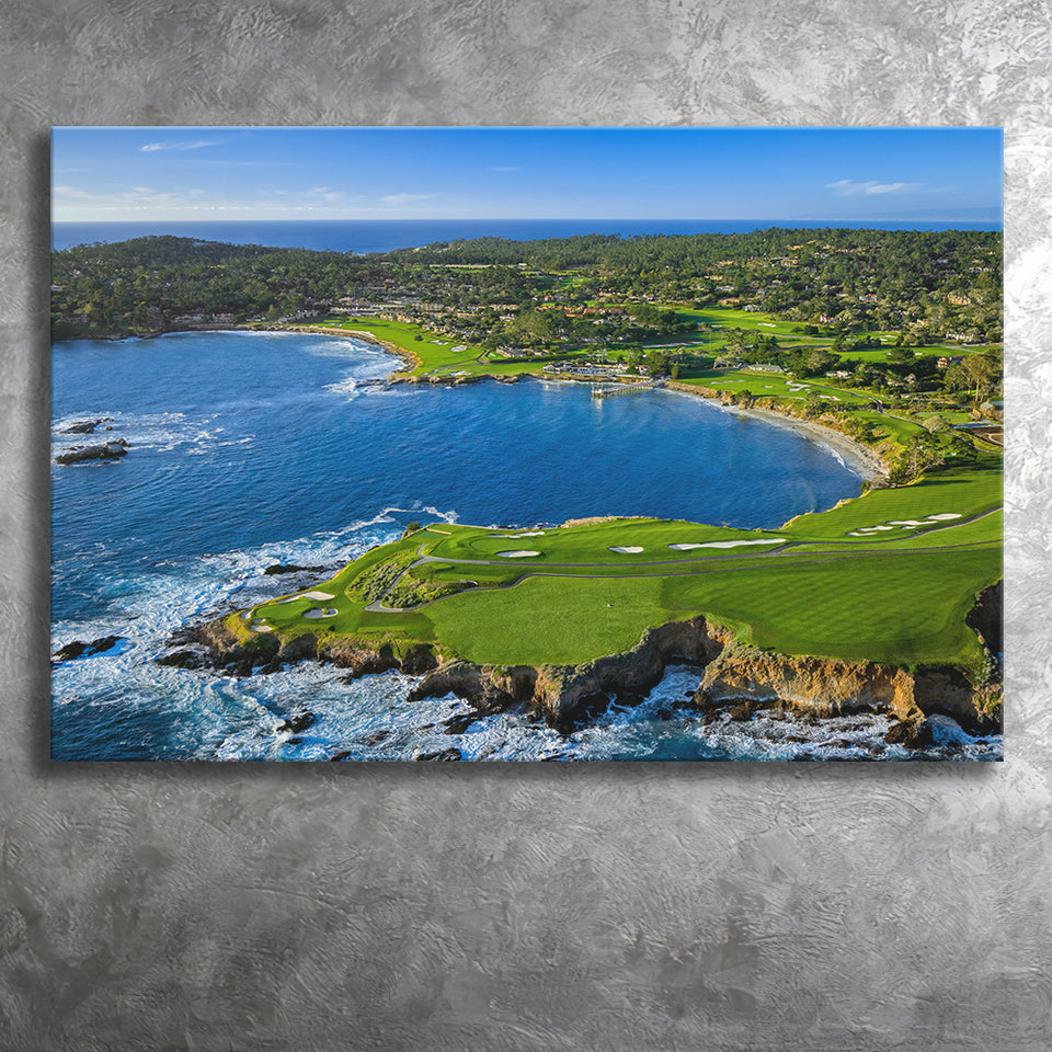 Pebble Beach Golf Links Aerial Hole 7 & 8, Arrowhead Point, Pebble Beach, California, Golf Art Print, Canvas Prints Wall Art