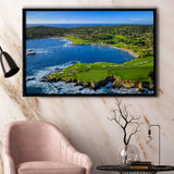 Pebble Beach Golf Links Aerial Hole 7 & 8, Arrowhead Point, Pebble Beach, California,  Framed Canvas Prints Wall Art Decor