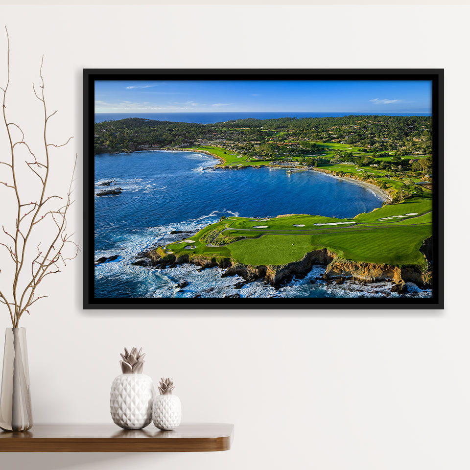 Pebble Beach Golf Links Aerial Hole 7 & 8, Arrowhead Point, Pebble Beach, California,  Framed Canvas Prints Wall Art Decor