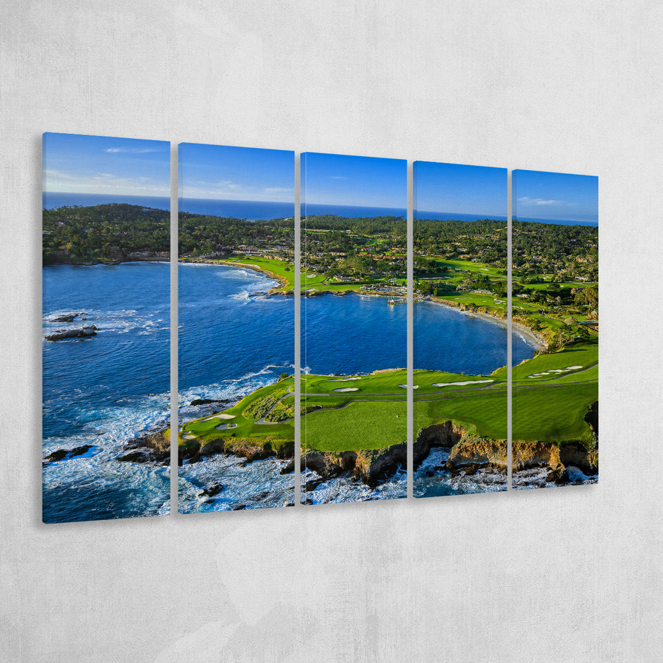 Pebble Beach Golf Links Aerial Hole 7 & 8, Arrowhead Point, California, 5 Panels Extra Large Canvas Prints Wall Art