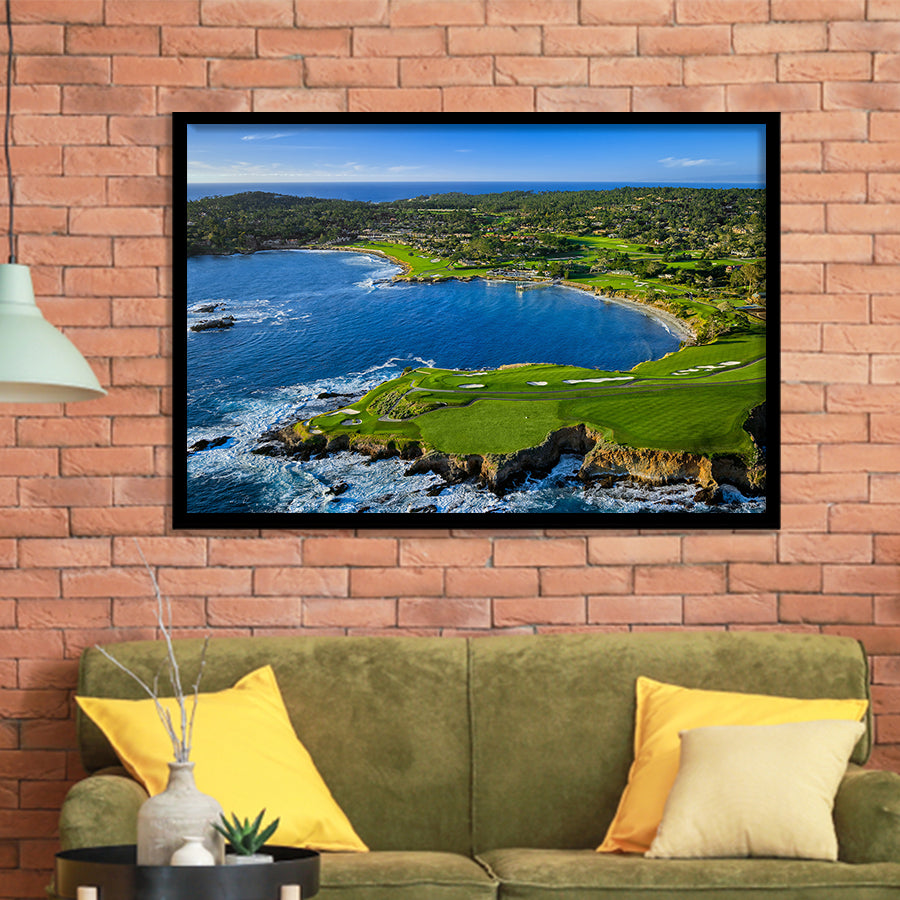Pebble Beach Golf Links Aerial Hole 7 & 8, Arrowhead Point, Pebble Beach, California, Golf Sport Print, Framed Art Prints Home Decor