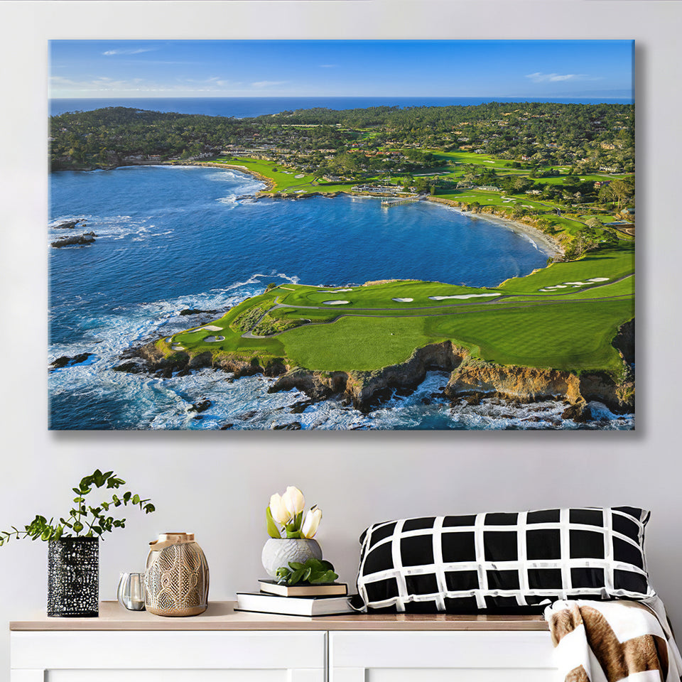 Pebble Beach Golf Links Aerial Hole 7 & 8, Arrowhead Point, Pebble Beach, California, Golf Art Print, Canvas Prints Wall Art