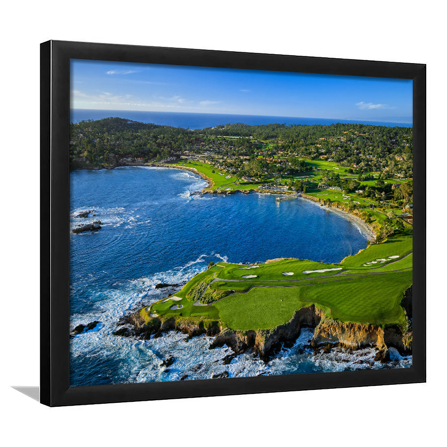 Pebble Beach Golf Links Aerial Hole 7 & 8, Arrowhead Point, Pebble Beach, California, Golf Sport Print, Framed Art Prints Home Decor