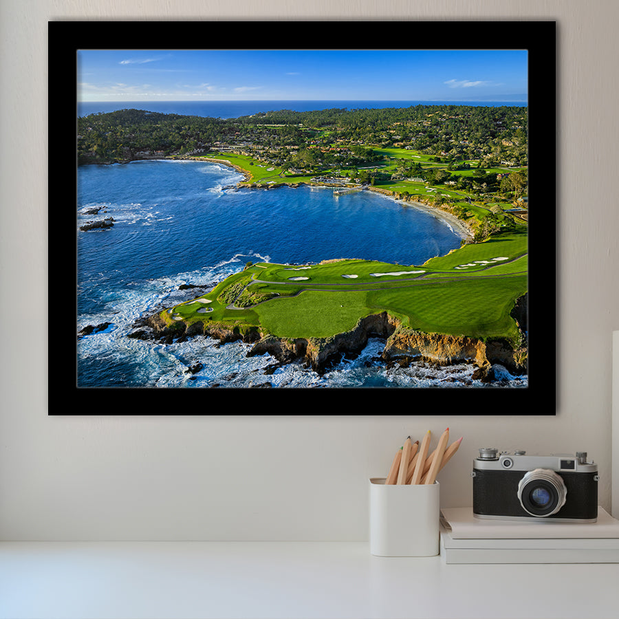 Pebble Beach Golf Links Aerial Hole 7 & 8, Arrowhead Point, Pebble Beach, California, Golf Sport Print, Framed Art Prints Home Decor