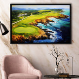 Pebble Beach Golf Links Aerial Painting Art, Framed Canvas Prints Wall Art Decor, Floating Frame