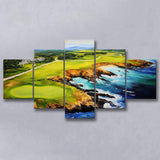 Pebble Beach Golf Links Aerial Painting Art Mixed 5 Panel Large Canvas Prints Wall Art Decor
