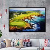 Pebble Beach Golf Links Aerial Painting Art Framed Art Prints Wall Decor, Framed Painting Art