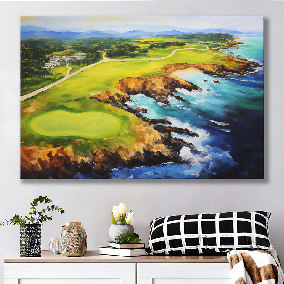 Pebble Beach Golf Links Aerial Painting Art Canvas Prints Wall Art, Painting Art Home Decor