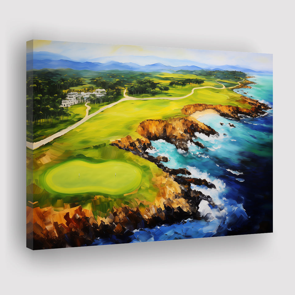 Pebble Beach Golf Links Aerial Painting Art Canvas Prints Wall Art, Painting Art Home Decor