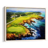 Pebble Beach Golf Links Aerial Painting Art, Framed Canvas Prints Wall Art Decor, Floating Frame