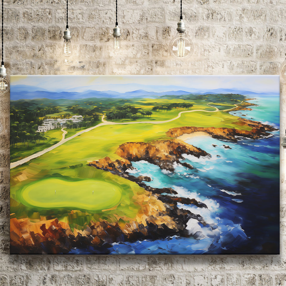 Pebble Beach Golf Links Aerial Painting Art Canvas Prints Wall Art, Painting Art Home Decor