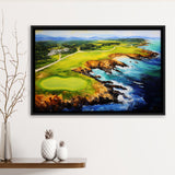 Pebble Beach Golf Links Aerial Painting Art, Framed Canvas Prints Wall Art Decor, Floating Frame