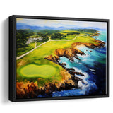 Pebble Beach Golf Links Aerial Painting Art, Framed Canvas Prints Wall Art Decor, Floating Frame