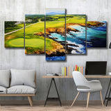 Pebble Beach Golf Links Aerial Painting Art Mixed 5 Panel Large Canvas Prints Wall Art Decor