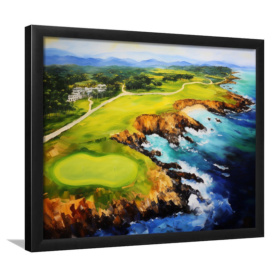 Pebble Beach Golf Links Aerial Painting Art Framed Art Prints Wall Decor, Framed Painting Art