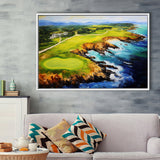 Pebble Beach Golf Links Aerial Painting Art, Framed Canvas Prints Wall Art Decor, Floating Frame