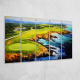 Pebble Beach Golf Links Aerial Painting Art,5 Panel Extra Large Canvas Prints Wall Art Decor