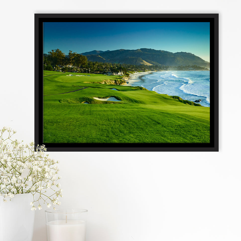 Pebble Beach Golf Links Hole 09 Perfect Set, Pebble Beach, California, Framed Canvas Prints Wall Art Decor, Floating Frame