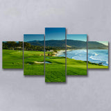 Pebble Beach Golf Links Hole 09 Perfect Set, Pebble Beach, California, Golf Art Print, 5 Panels Canvas Prints Wall Art Decor