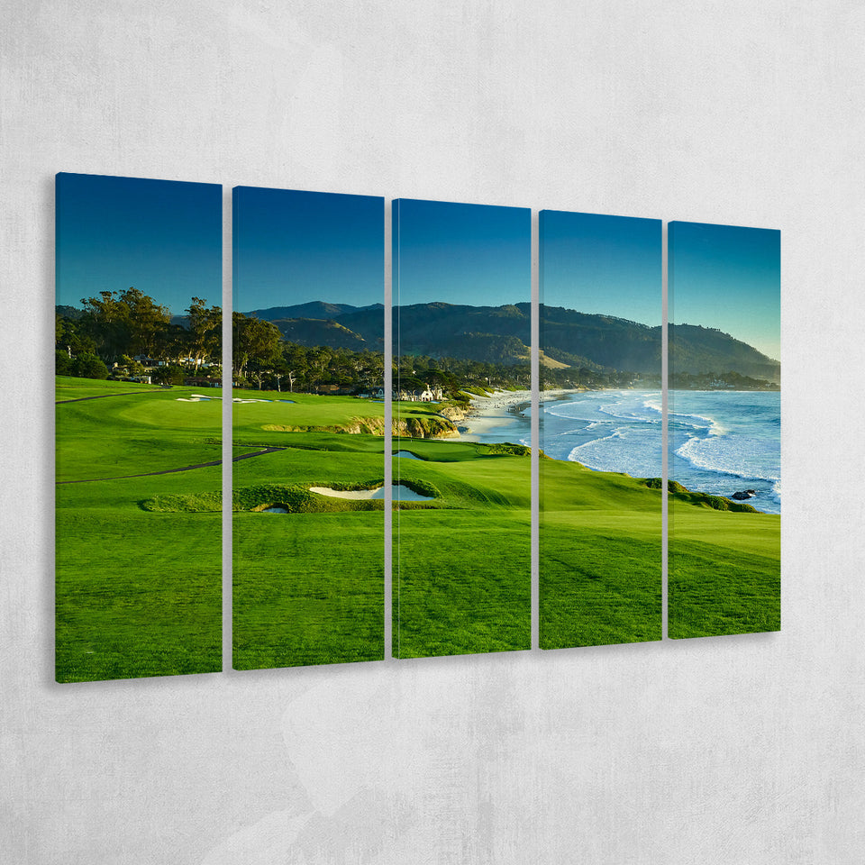 Pebble Beach Golf Links Hole 09 Perfect Set, Pebble Beach, California, 5 Panels Extra Large Canvas Prints Wall Art Decor