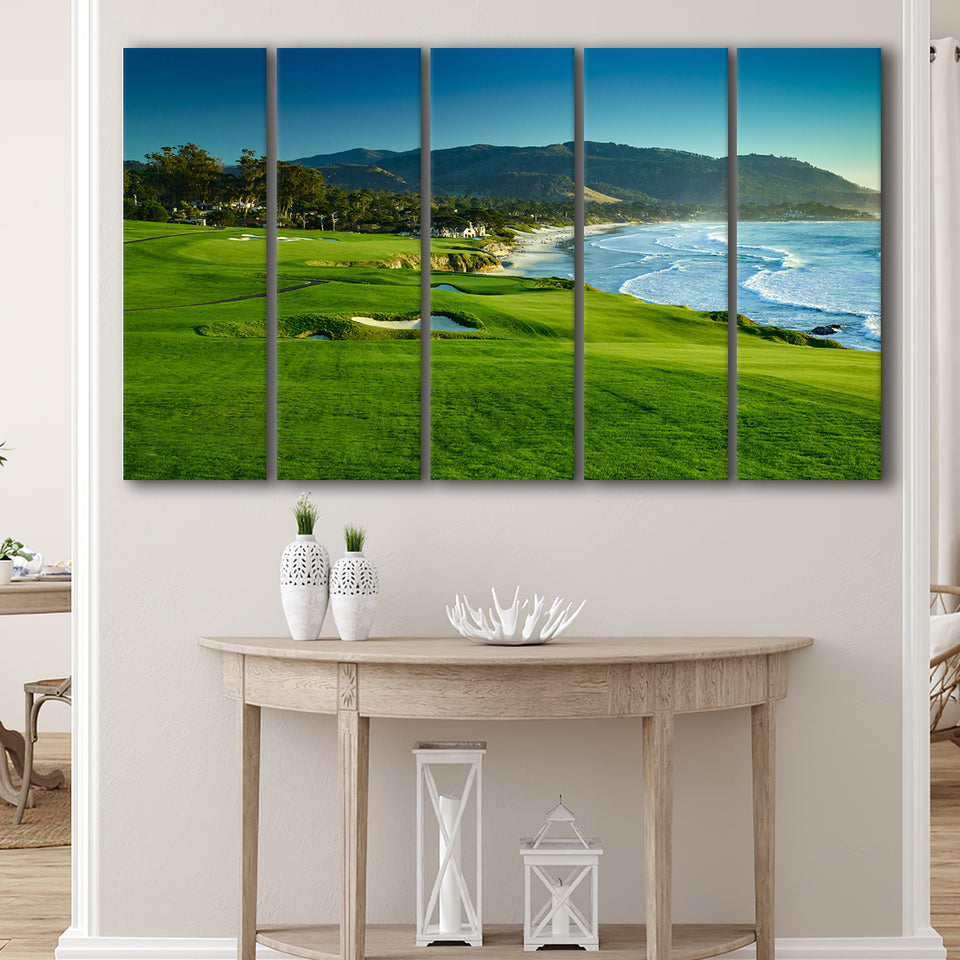 Pebble Beach Golf Links Hole 09 Perfect Set, Pebble Beach, California, 5 Panels Extra Large Canvas Prints Wall Art Decor