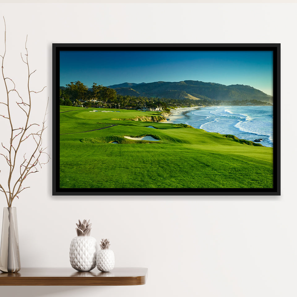 Pebble Beach Golf Links Hole 09 Perfect Set, Pebble Beach, California, Framed Canvas Prints Wall Art Decor, Floating Frame