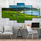 Pebble Beach Golf Links Hole 09 Perfect Set, Pebble Beach, California, Golf Art Print, 5 Panels Canvas Prints Wall Art Decor