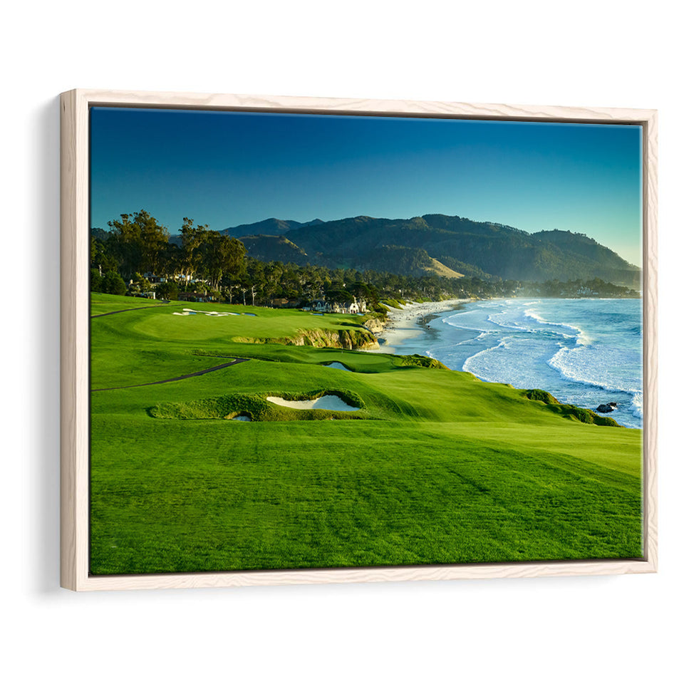 Pebble Beach Golf Links Hole 09 Perfect Set, Pebble Beach, California, Framed Canvas Prints Wall Art Decor, Floating Frame
