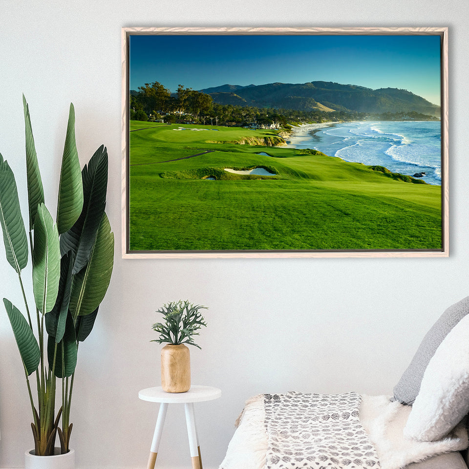 Pebble Beach Golf Links Hole 09 Perfect Set, Pebble Beach, California, Framed Canvas Prints Wall Art Decor, Floating Frame