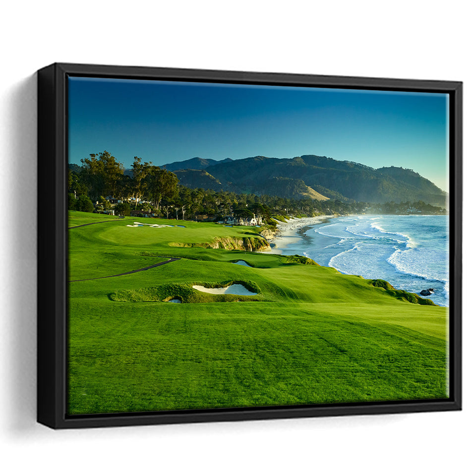 Pebble Beach Golf Links Hole 09 Perfect Set, Pebble Beach, California, Framed Canvas Prints Wall Art Decor, Floating Frame