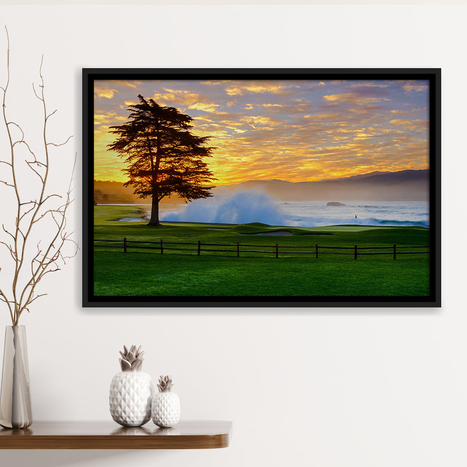 Pebble Beach Golf Links Hole 18, Awakening, Pebble Beach, California,  Framed Canvas Prints Wall Art Decor, Floating Frame