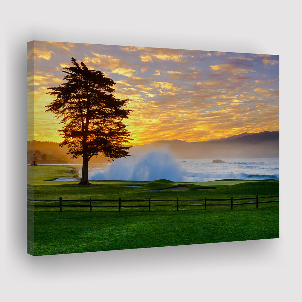 Pebble Beach Golf Links Hole 18, Awakening, Pebble Beach, California, Golf Art Print, Golf Lover, Canvas Prints Wall Art Decor