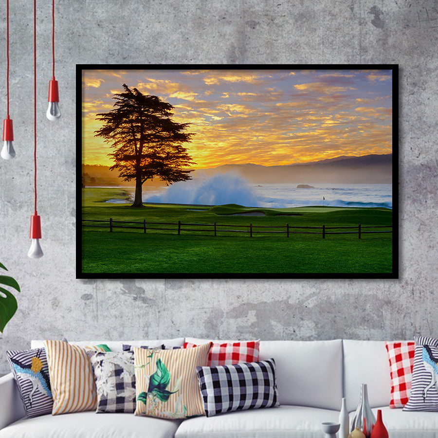 Pebble Beach Golf Links Hole 18, Awakening, Pebble Beach, California, Golf Sport Print, Golf Lover, Framed Art Prints Home Decor