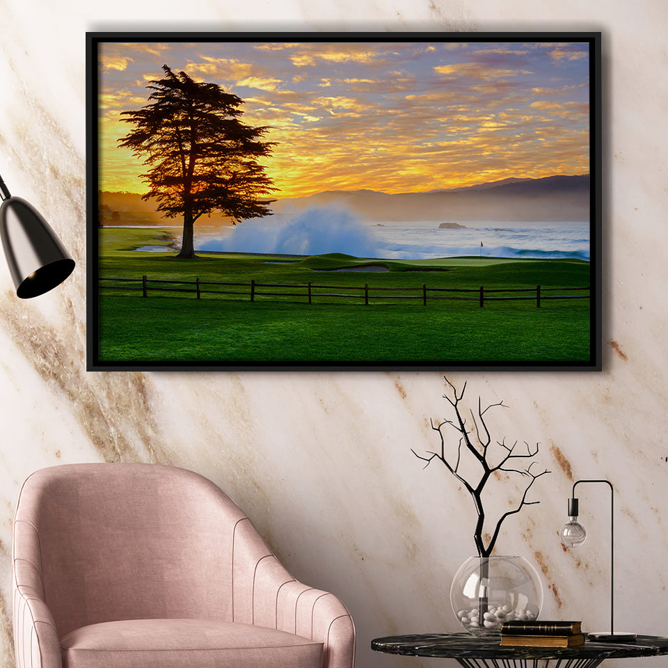 Pebble Beach Golf Links Hole 18, Awakening, Pebble Beach, California,  Framed Canvas Prints Wall Art Decor, Floating Frame