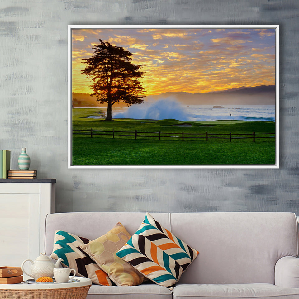 Pebble Beach Golf Links Hole 18, Awakening, Pebble Beach, California,  Framed Canvas Prints Wall Art Decor, Floating Frame