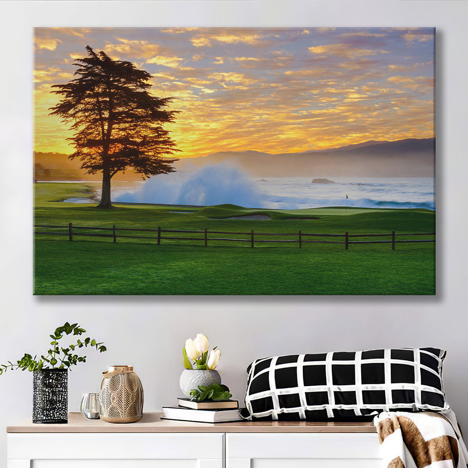 Pebble Beach Golf Links Hole 18, Awakening, Pebble Beach, California, Golf Art Print, Golf Lover, Canvas Prints Wall Art Decor