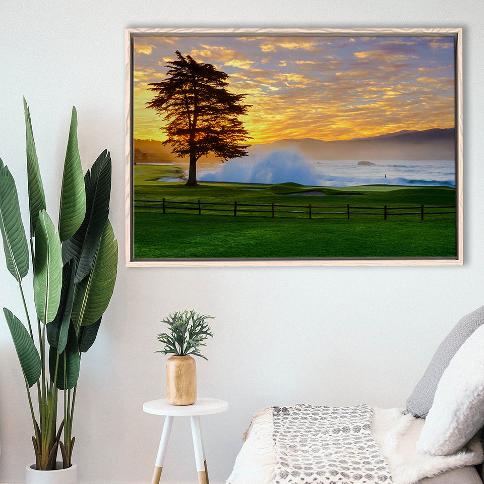 Pebble Beach Golf Links Hole 18, Awakening, Pebble Beach, California,  Framed Canvas Prints Wall Art Decor, Floating Frame