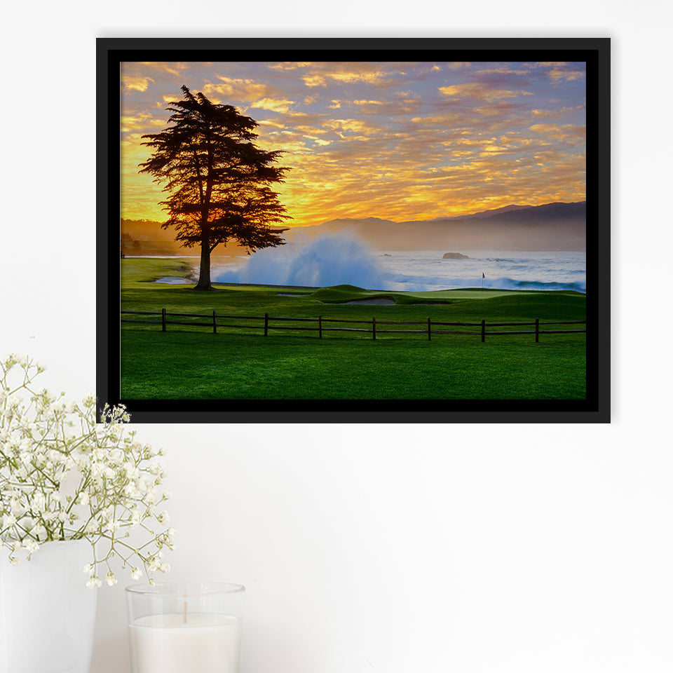 Pebble Beach Golf Links Hole 18, Awakening, Pebble Beach, California,  Framed Canvas Prints Wall Art Decor, Floating Frame