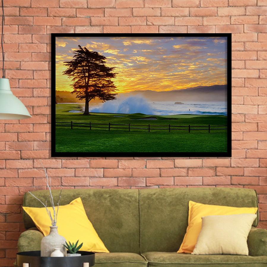 Pebble Beach Golf Links Hole 18, Awakening, Pebble Beach, California, Golf Sport Print, Golf Lover, Framed Art Prints Home Decor