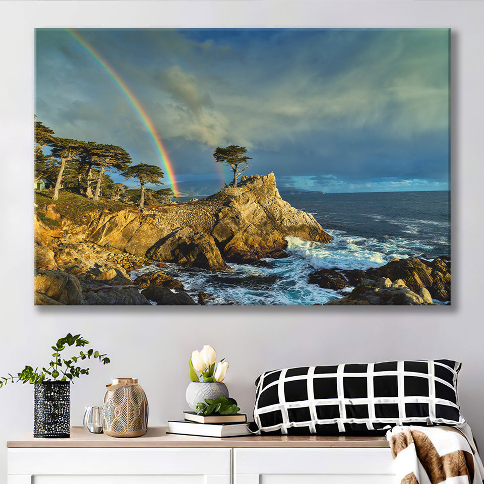 Pebble Beach Golf Links Lone Cypress Pot Of Gold, Pebble Beach, California, Golf Art Print, Canvas Prints Wall Art Decor