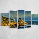 Pebble Beach Golf Links Lone Cypress Pot Of Gold, Pebble Beach, California, Golf Art Print, 5 Panels Canvas Prints Wall Art
